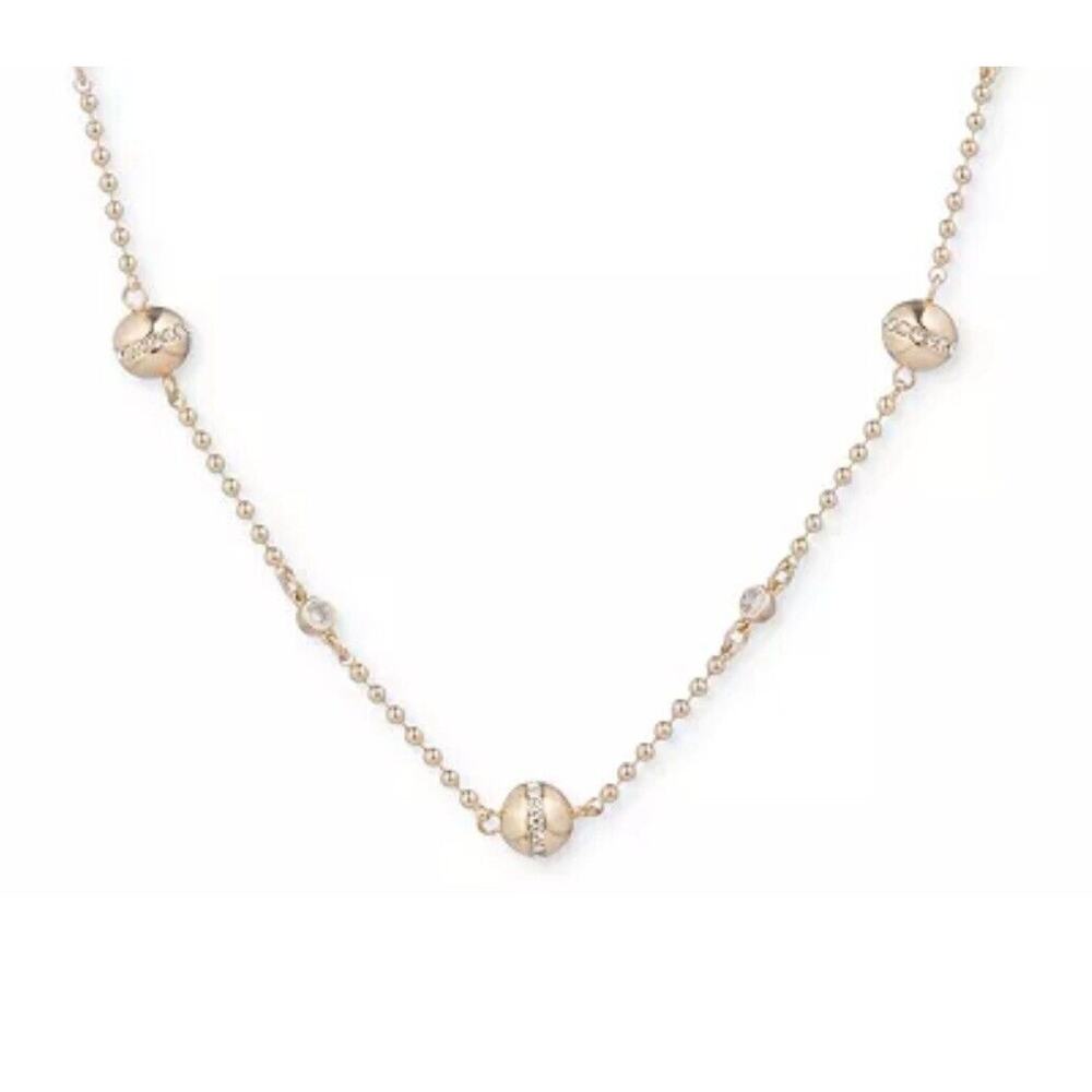 Ralph Lauren Beaded Station Necklace Style Chic Fashion Gold Tone Crystal NEW